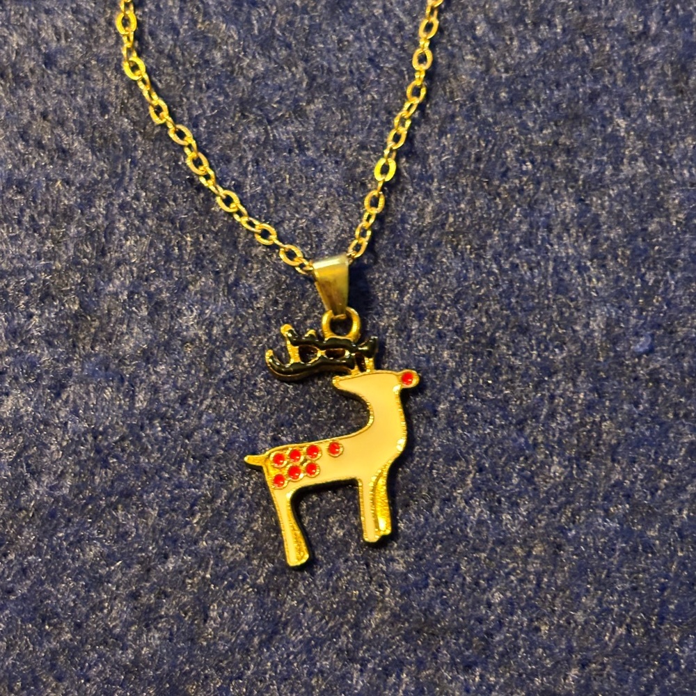 Gold Rudolph the Reindeer Necklace